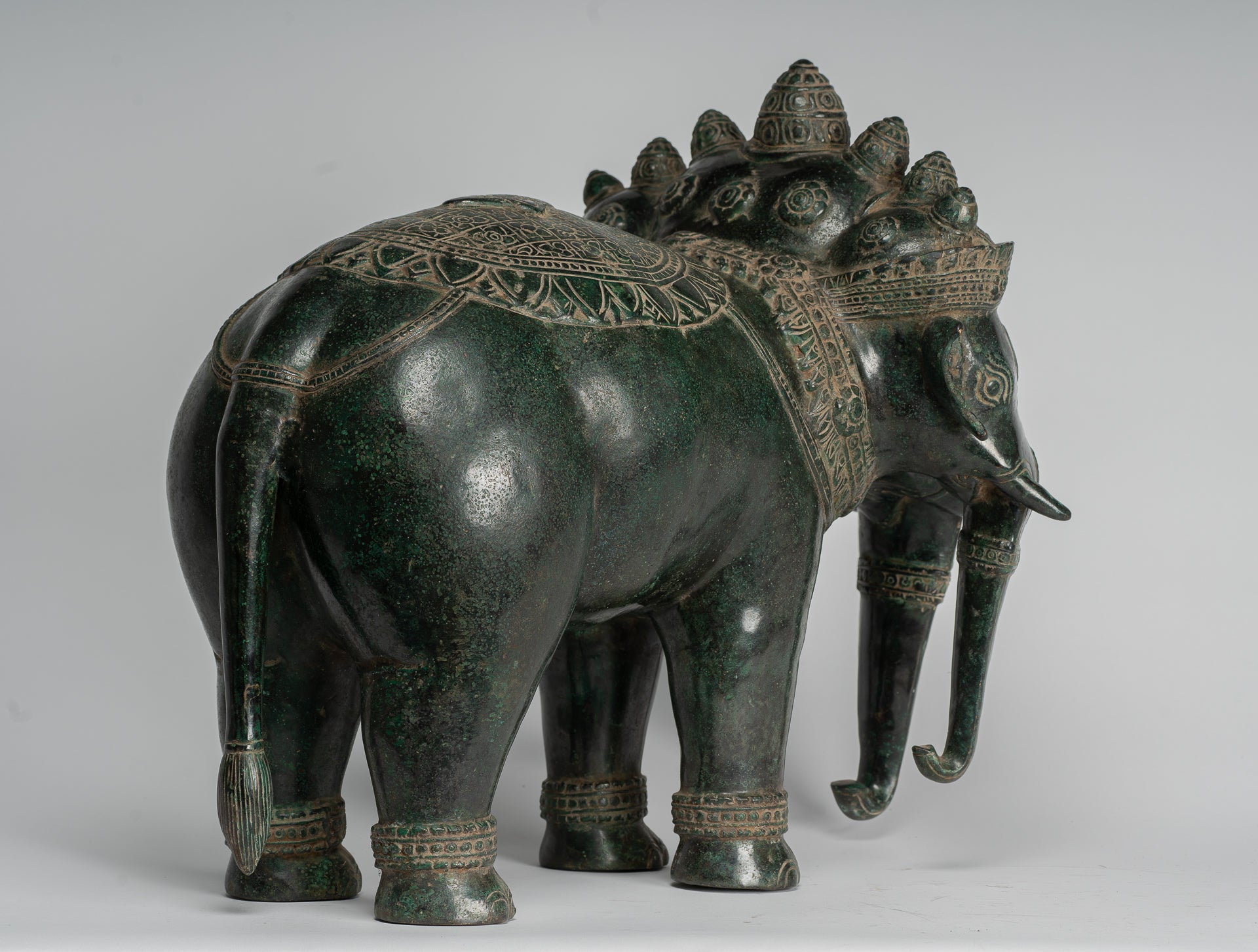 Antique Khmer Style Bronze Erawan Airavata or Elephant Statue - 44cm/18" Tall