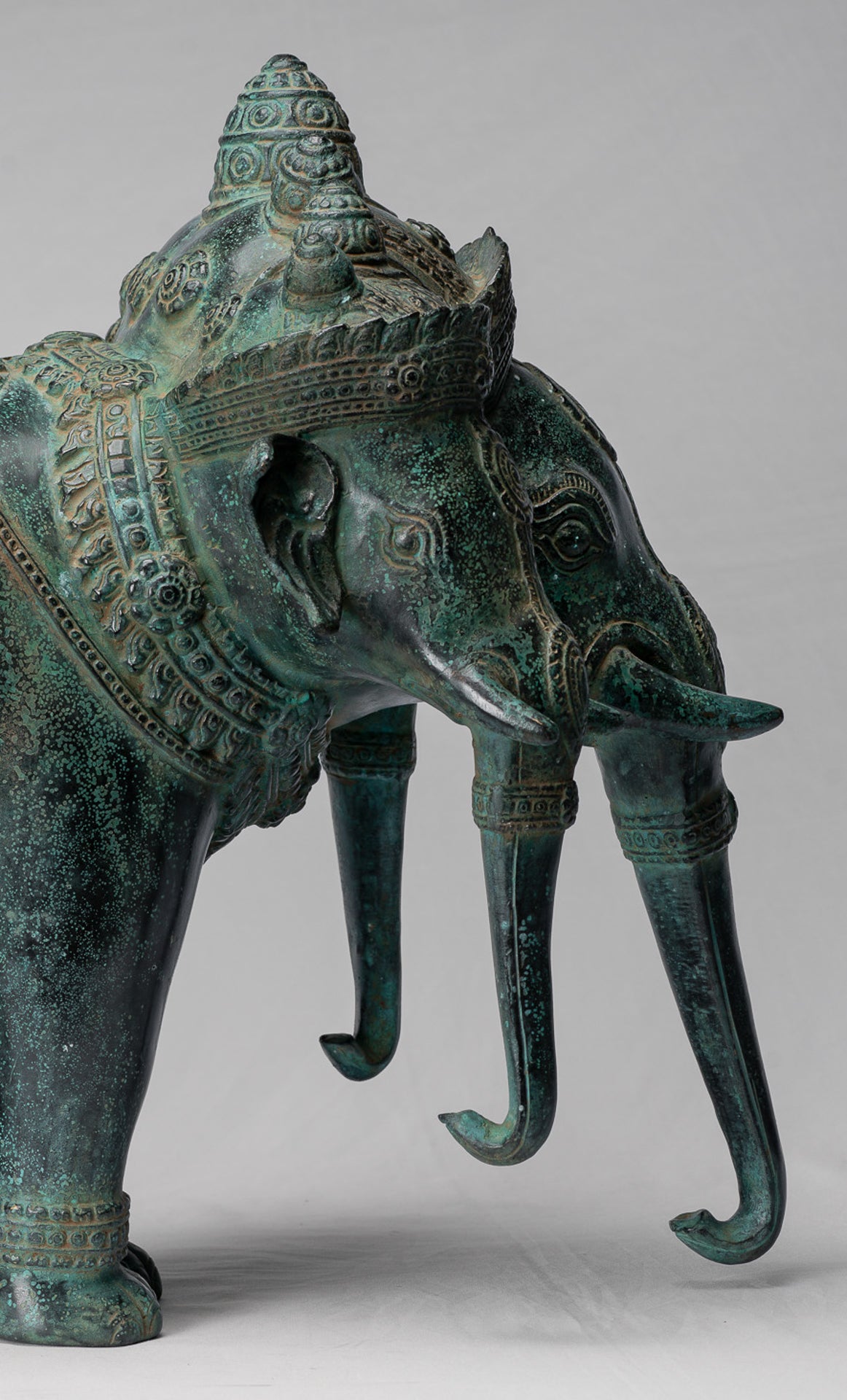 Antique Khmer Style Bronze Erawan Airavata or Elephant Statue - 44cm/18" Tall