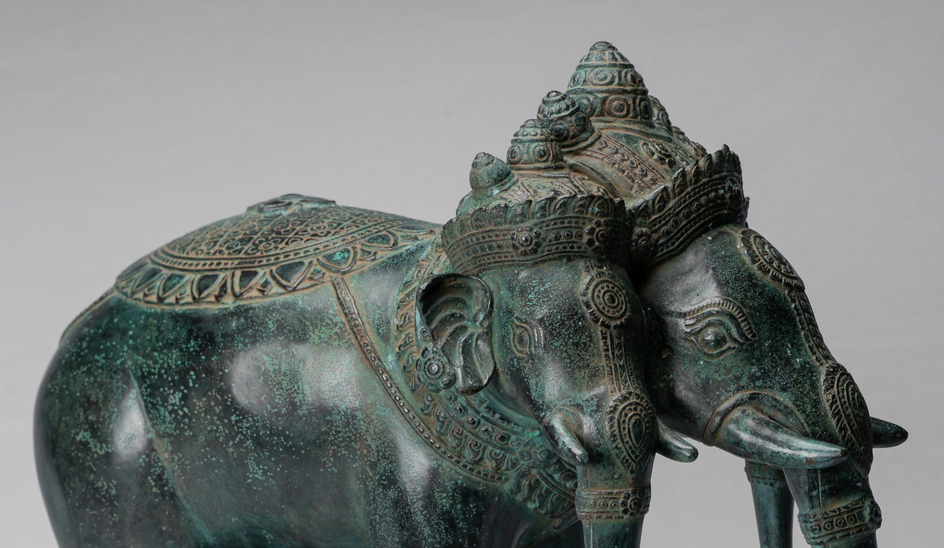 Antique Khmer Style Bronze Erawan Airavata or Elephant Statue - 44cm/18" Tall