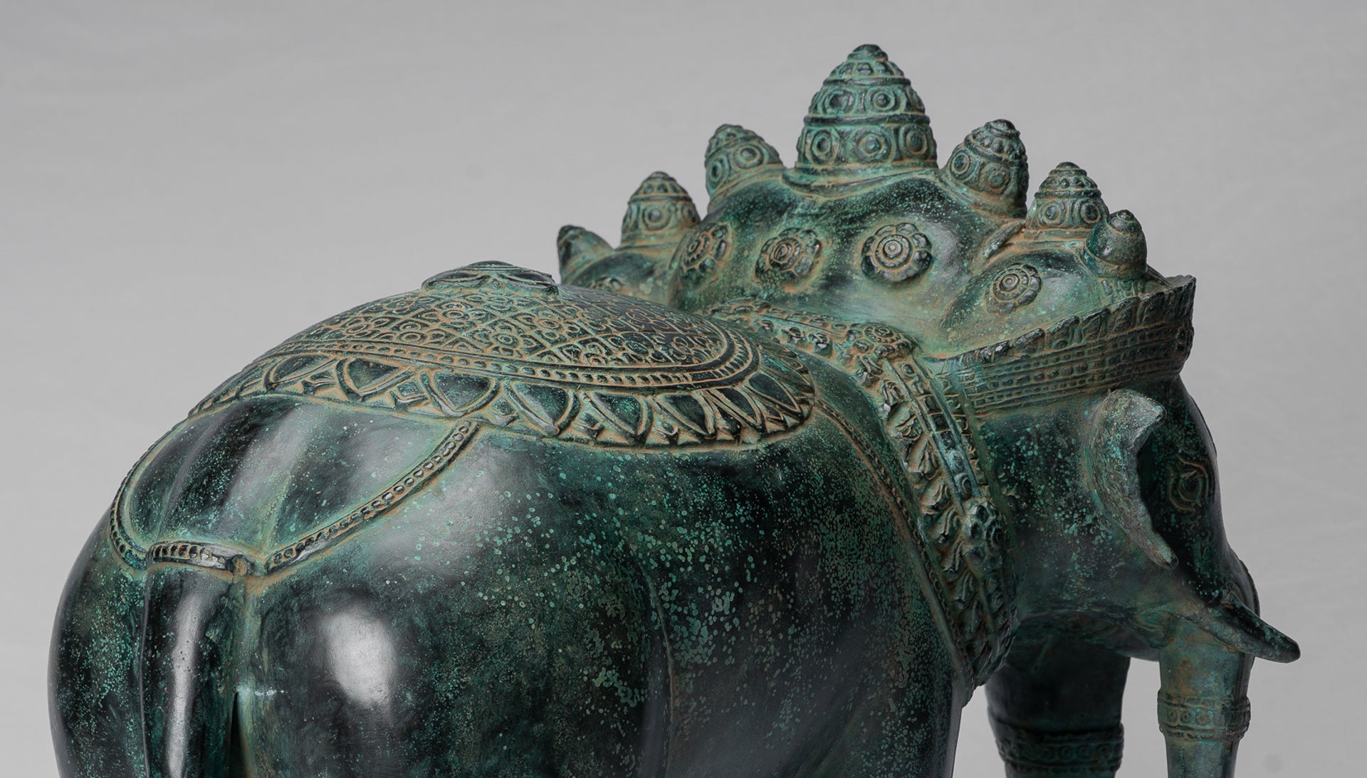 Antique Khmer Style Bronze Erawan Airavata or Elephant Statue - 44cm/18" Tall