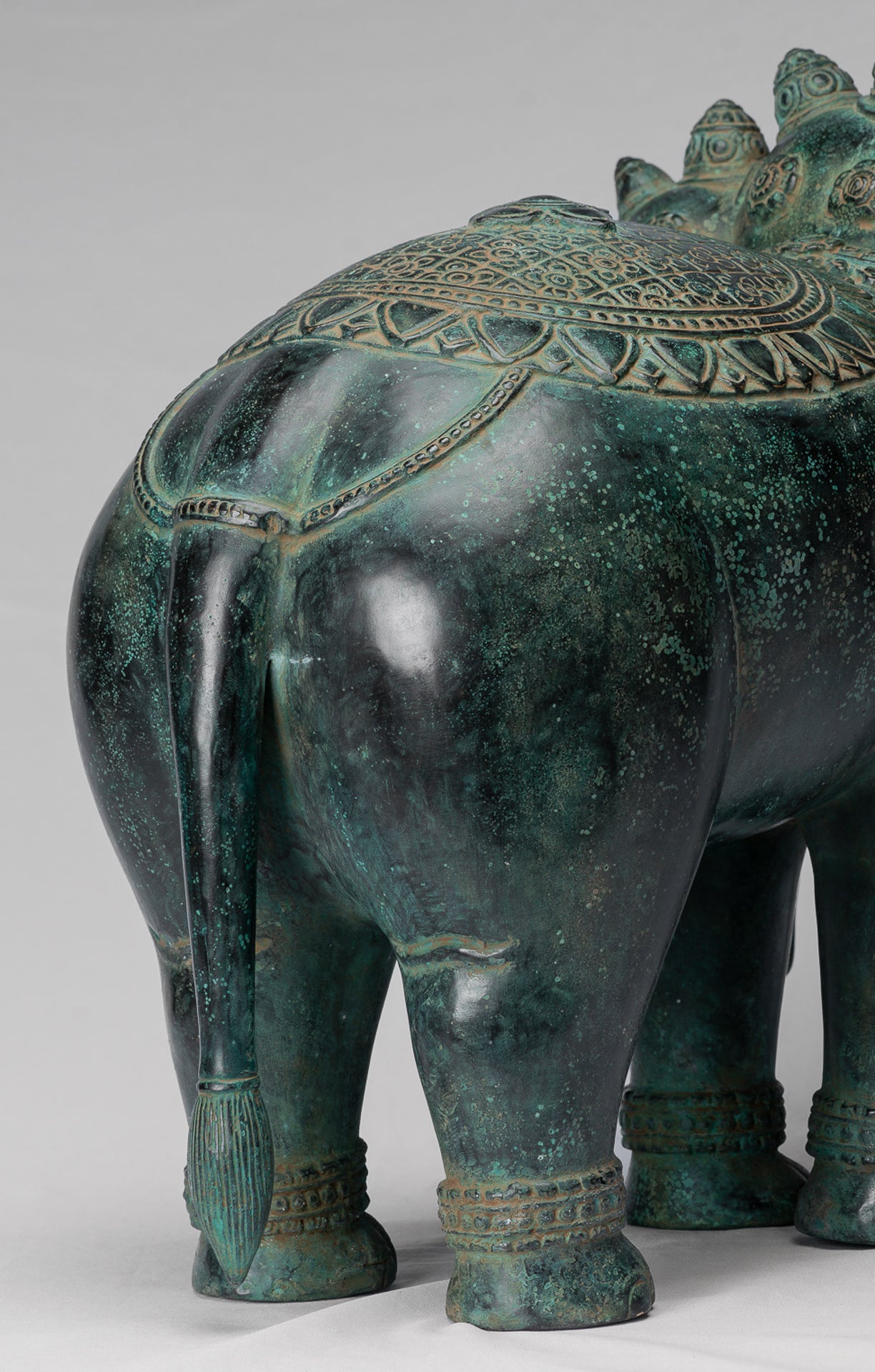 Antique Khmer Style Bronze Erawan Airavata or Elephant Statue - 44cm/18" Tall