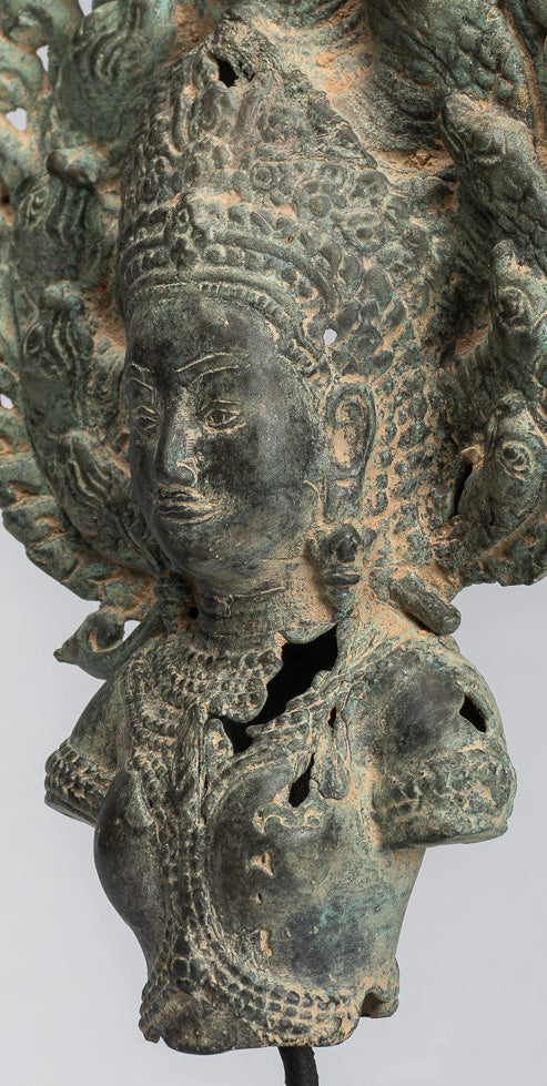 Apsara - Antique Khmer Style Bronze Angkor Wat Apsara & Naga Statue - 36 cm/14 "