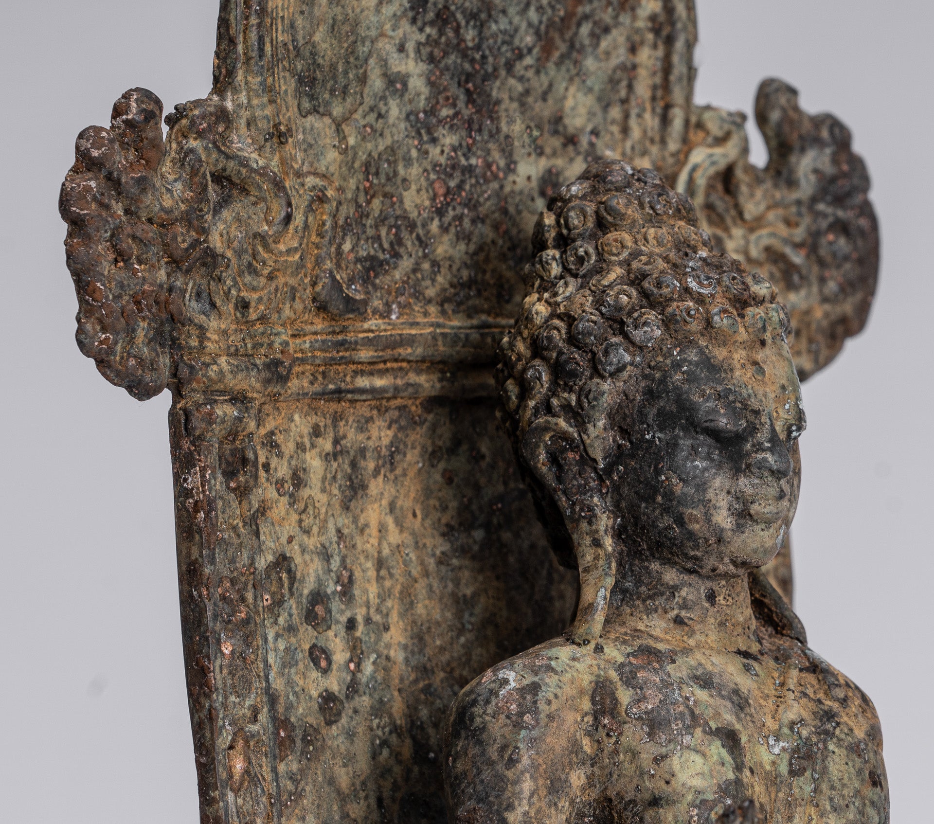 Statue de Bouddha – Statue de Bouddha de protection javanaise en bronze de style indonésien antique – 28 cm/11"