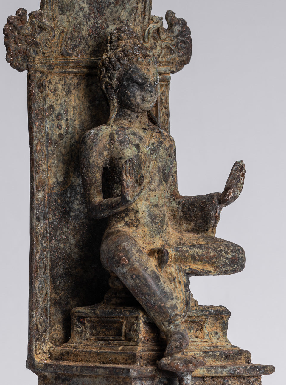 Statue de Bouddha – Statue de Bouddha de protection javanaise en bronze de style indonésien antique – 28 cm/11"