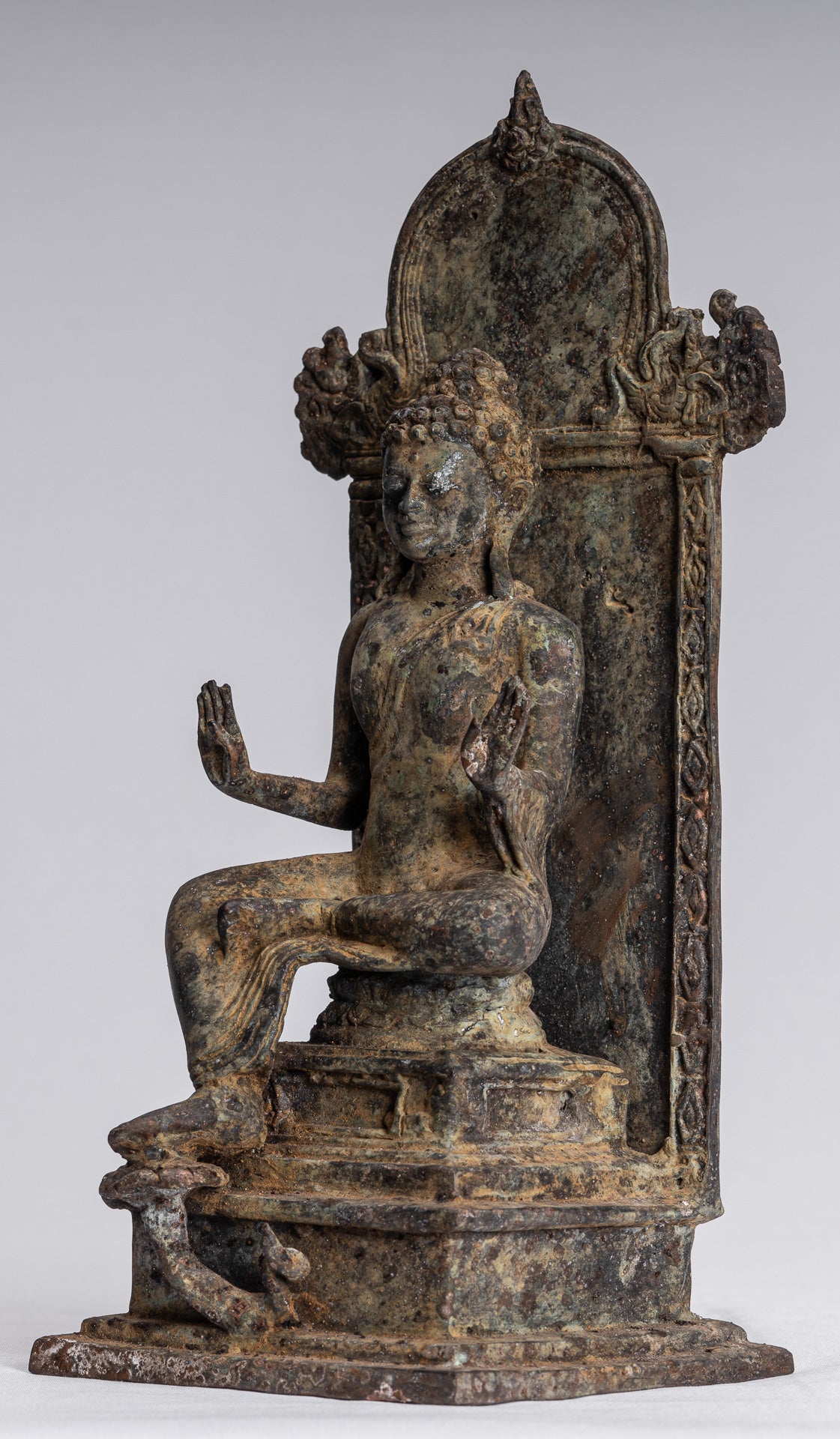 Statue de Bouddha – Statue de Bouddha de protection javanaise en bronze de style indonésien antique – 28 cm/11"