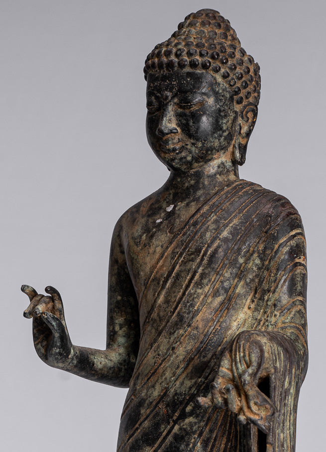 Buddha-Statue – Antiker javanischer Lehr-Buddha aus Bronze im indonesischen Stil – 40 cm