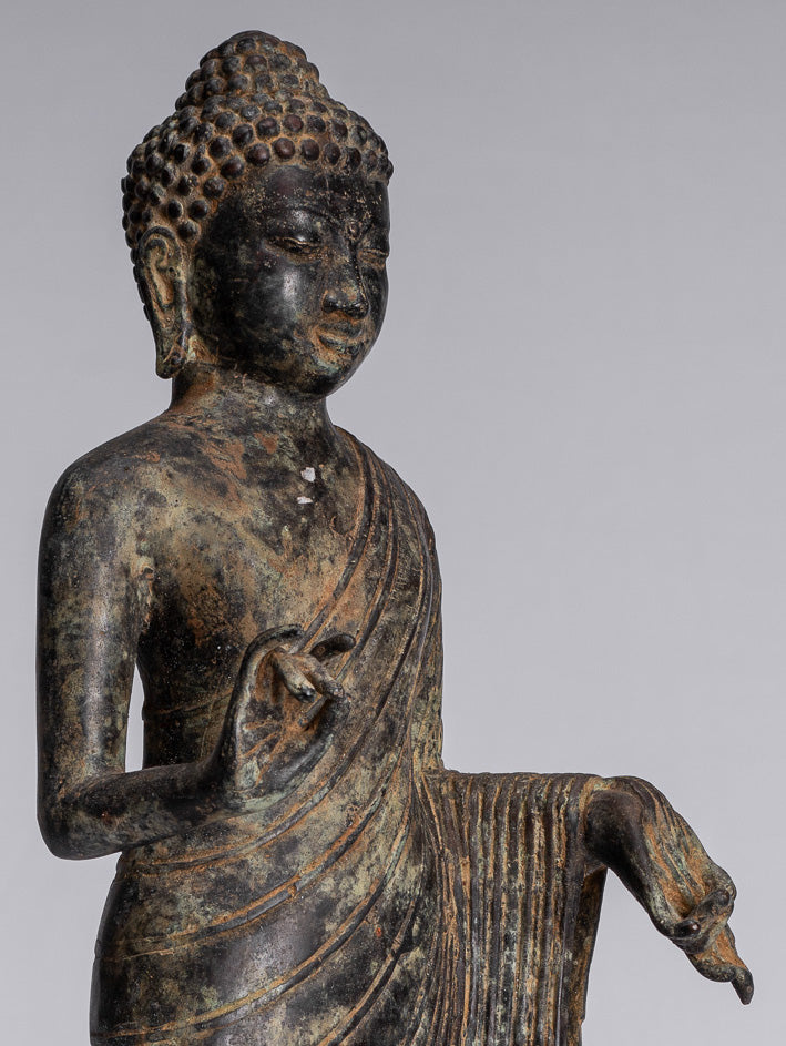 Buddha-Statue – Antiker javanischer Lehr-Buddha aus Bronze im indonesischen Stil – 40 cm