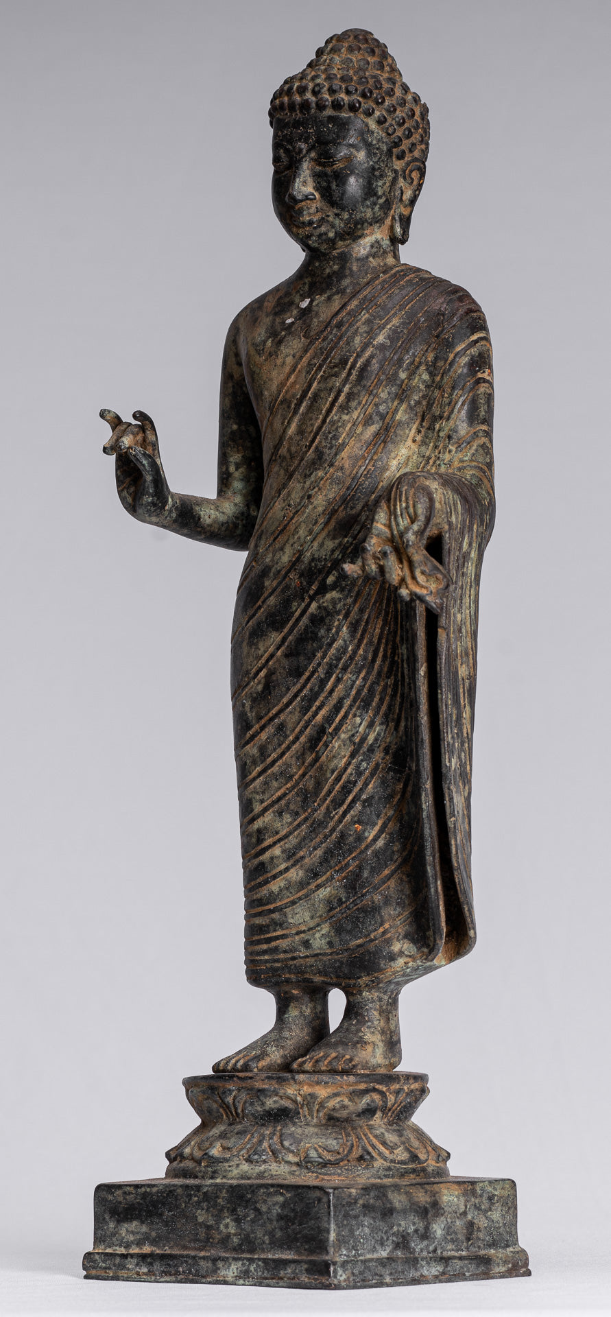 Buddha-Statue – Antiker javanischer Lehr-Buddha aus Bronze im indonesischen Stil – 40 cm