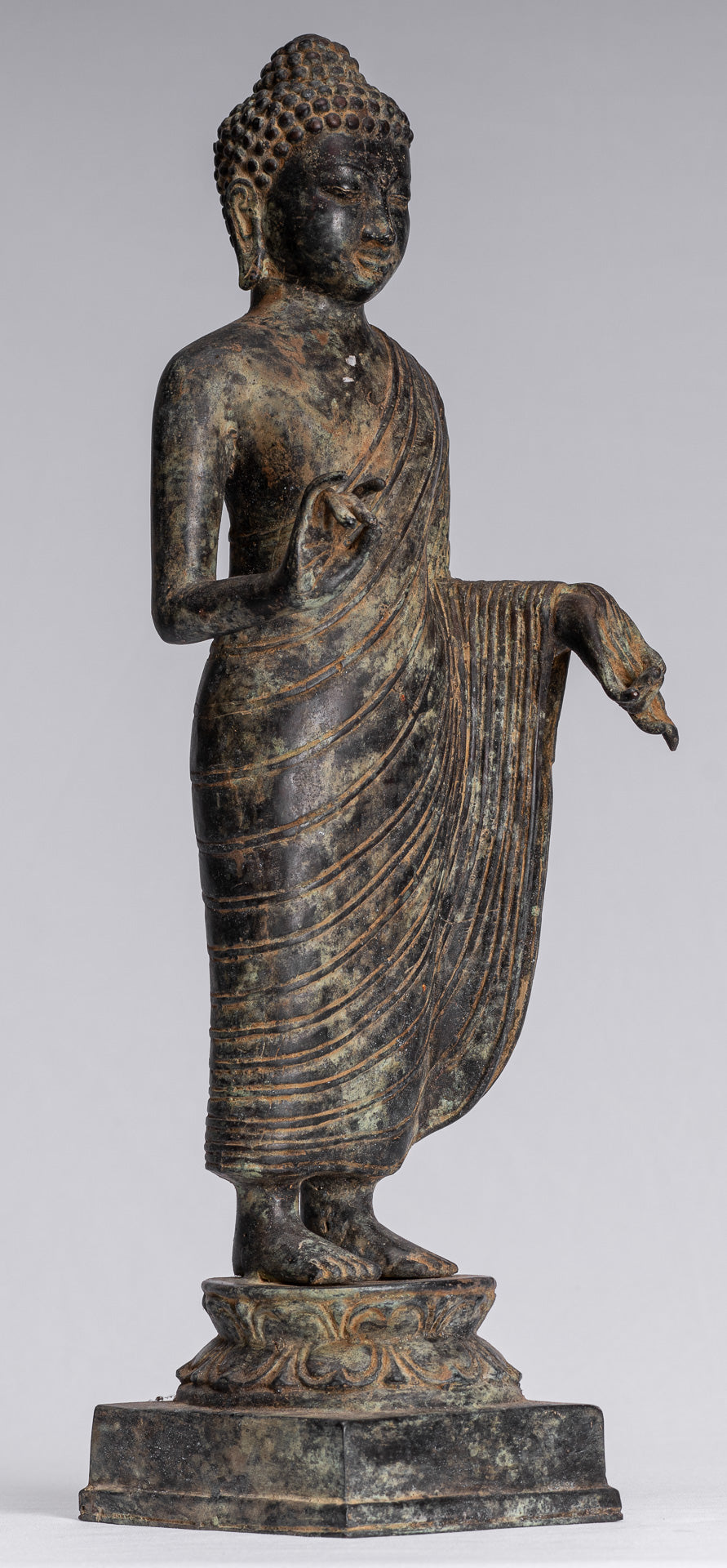 Buddha-Statue – Antiker javanischer Lehr-Buddha aus Bronze im indonesischen Stil – 40 cm