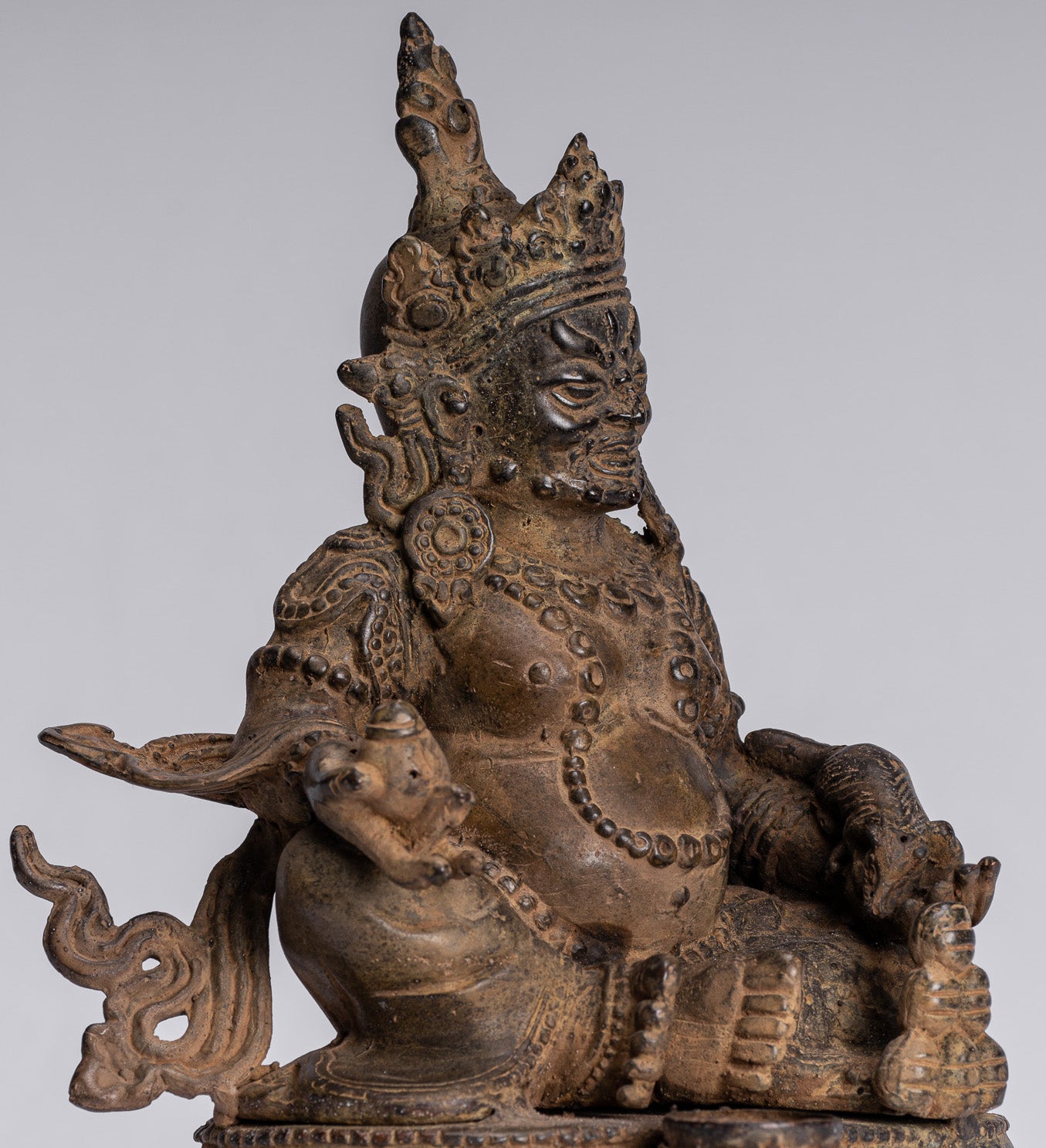 Jambhala Statue-Antike Java Majapahit Style Seated Jambhala Statue God of Wealth-21cm/8 "