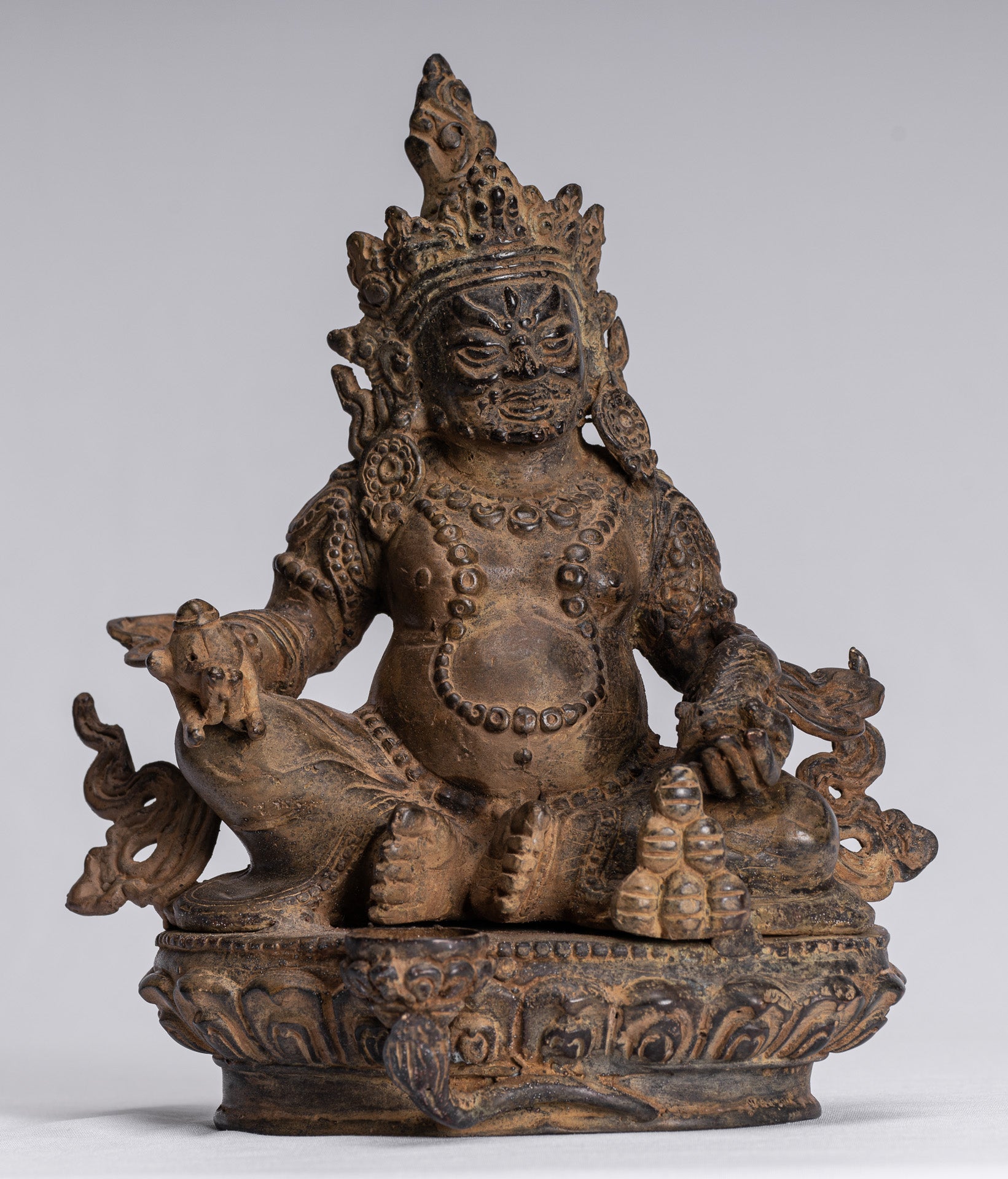 Jambhala Statue-Antike Java Majapahit Style Seated Jambhala Statue God of Wealth-21cm/8 "