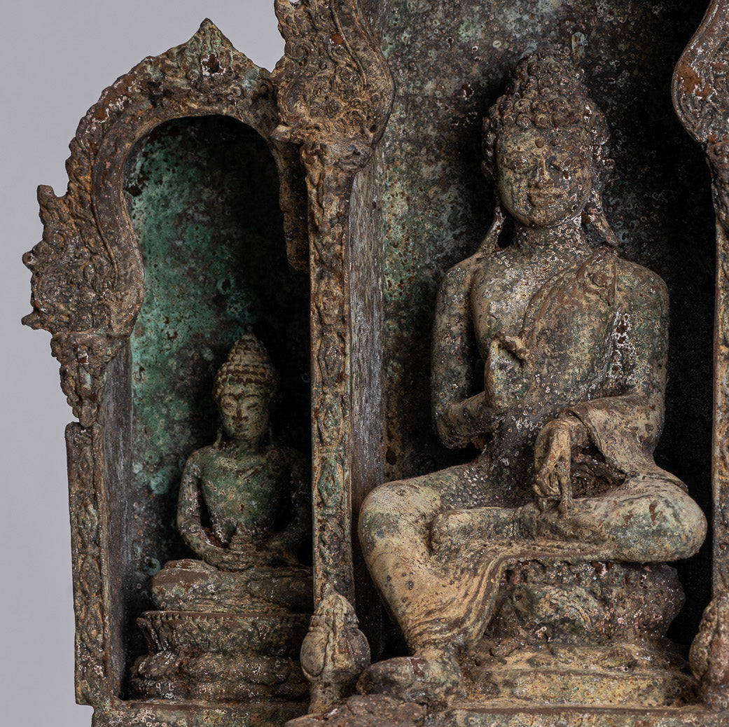 Statue de Bouddha – Statue de Bouddha d'enseignement javanais en bronze de style indonésien antique – 32 cm/13"