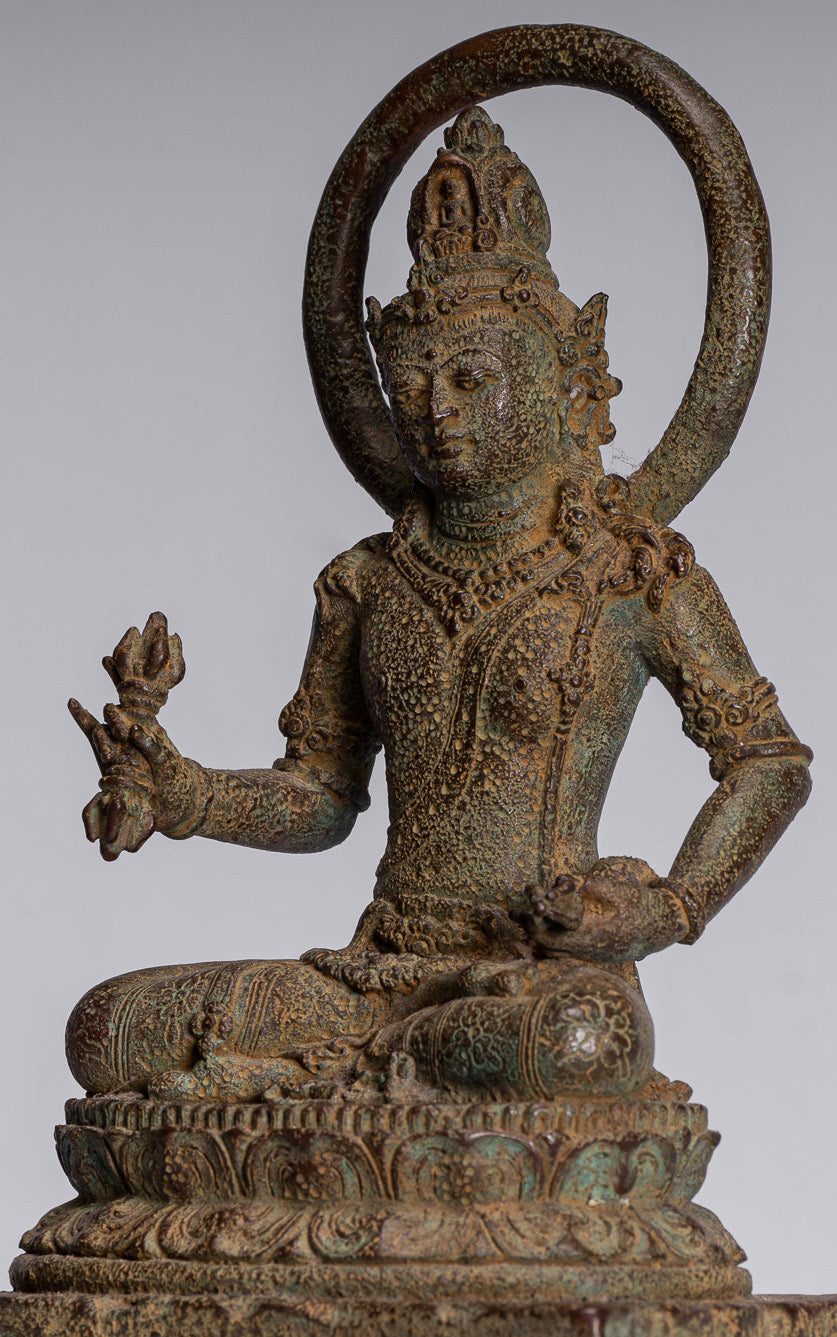 Estatua de Tara - Estatua de bronce sentado de bronce sentado de majapahit antiguo de Java - 25 cm/10 "