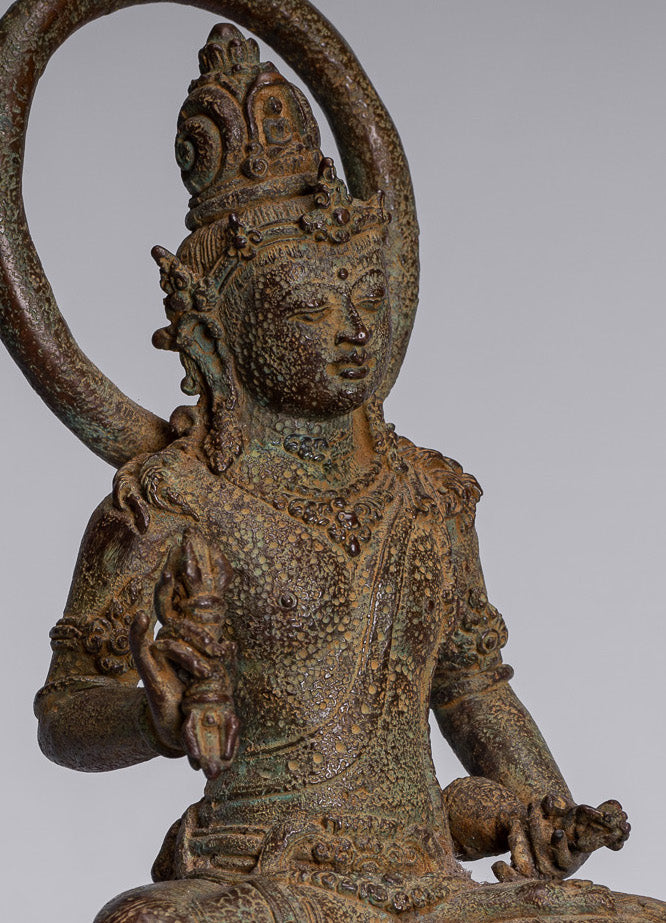 Estatua de Tara - Estatua de bronce sentado de bronce sentado de majapahit antiguo de Java - 25 cm/10 "