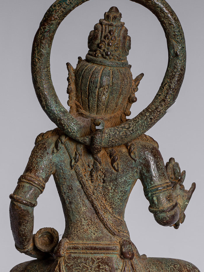 Estatua de Tara - Estatua de bronce sentado de bronce sentado de majapahit antiguo de Java - 25 cm/10 "