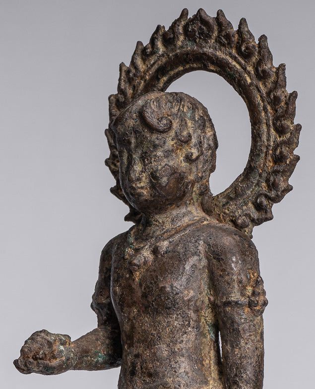 Devotee Statue - Antique Indonesian Style Bronze Javanese Devotee of Buddha Statue - 27cm/11"