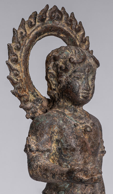 Devotee Statue - Antique Indonesian Style Bronze Javanese Devotee of Buddha Statue - 27cm/11"