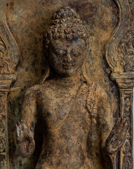 Statue de Bouddha – Bouddha de protection javanais debout en bronze de style indonésien antique – 37 cm/15"