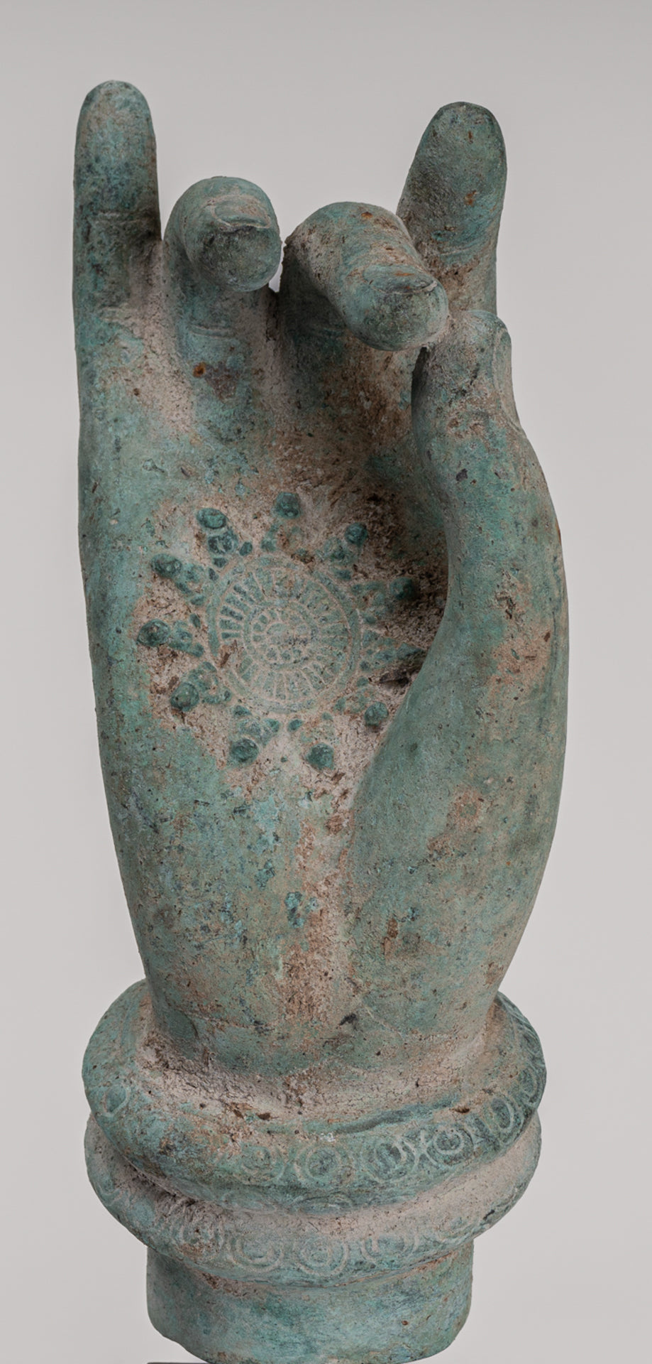 Mounted Antique Khmer Style Southeast Asia Bronze Teaching Hand - 28cm/11"