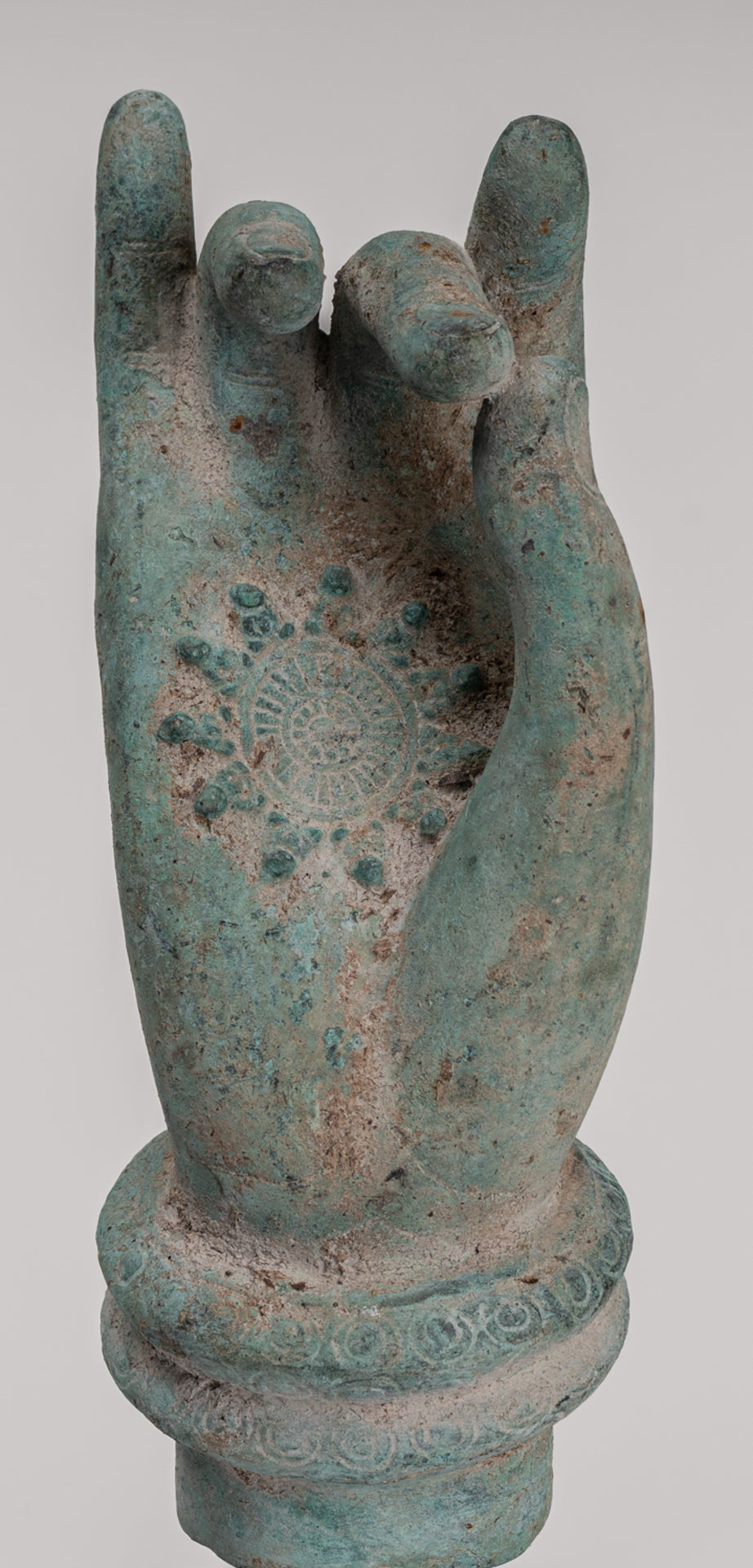 Mounted Antique Khmer Style Southeast Asia Bronze Teaching Hand - 28cm/11"