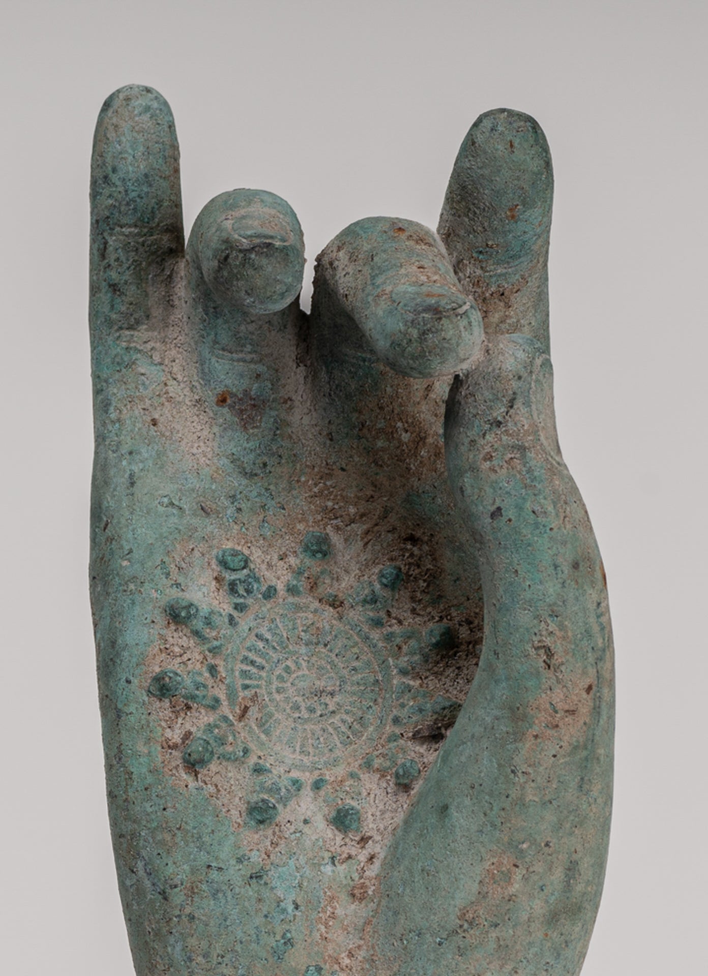 Mounted Antique Khmer Style Southeast Asia Bronze Teaching Hand - 28cm/11"