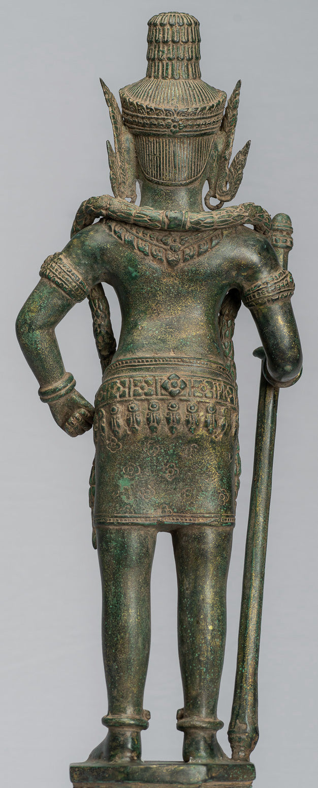 Wächterstatue – Antiker Khmer-Bronze-Koh-Ker-Stil, Yaksha-Tempelwächter – 56 cm