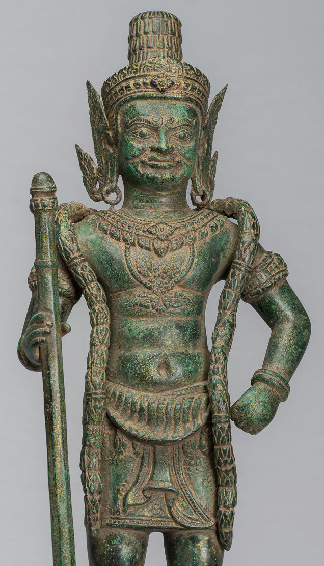 Wächterstatue – Antiker Khmer-Bronze-Koh-Ker-Stil, Yaksha-Tempelwächter – 56 cm