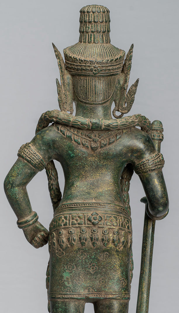 Wächterstatue – Antiker Khmer-Bronze-Koh-Ker-Stil, Yaksha-Tempelwächter – 56 cm