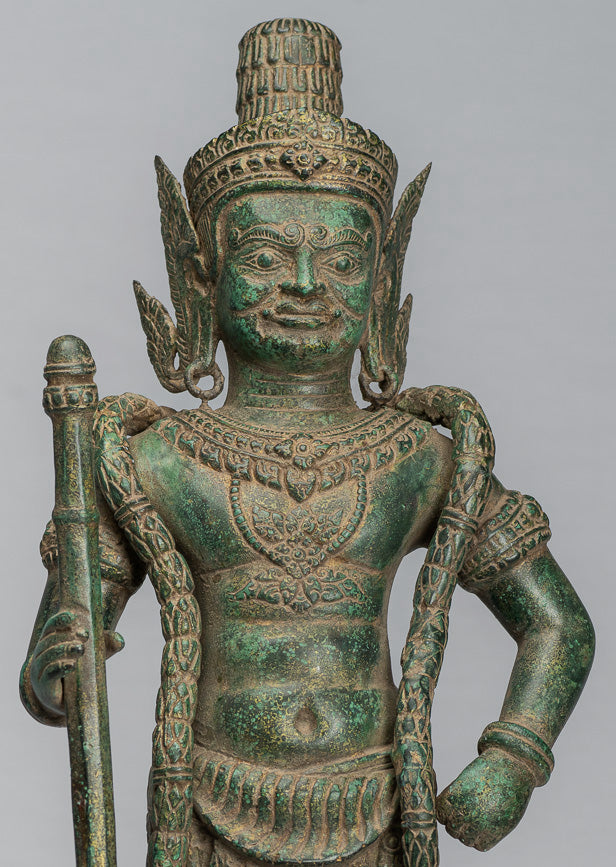Wächterstatue – Antiker Khmer-Bronze-Koh-Ker-Stil, Yaksha-Tempelwächter – 56 cm