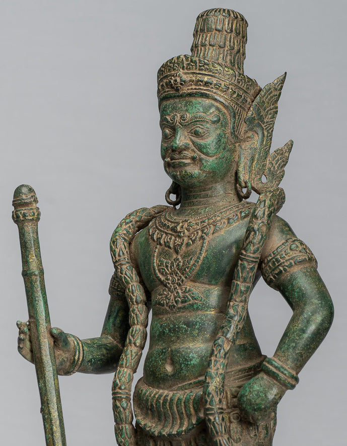 Wächterstatue – Antiker Khmer-Bronze-Koh-Ker-Stil, Yaksha-Tempelwächter – 56 cm