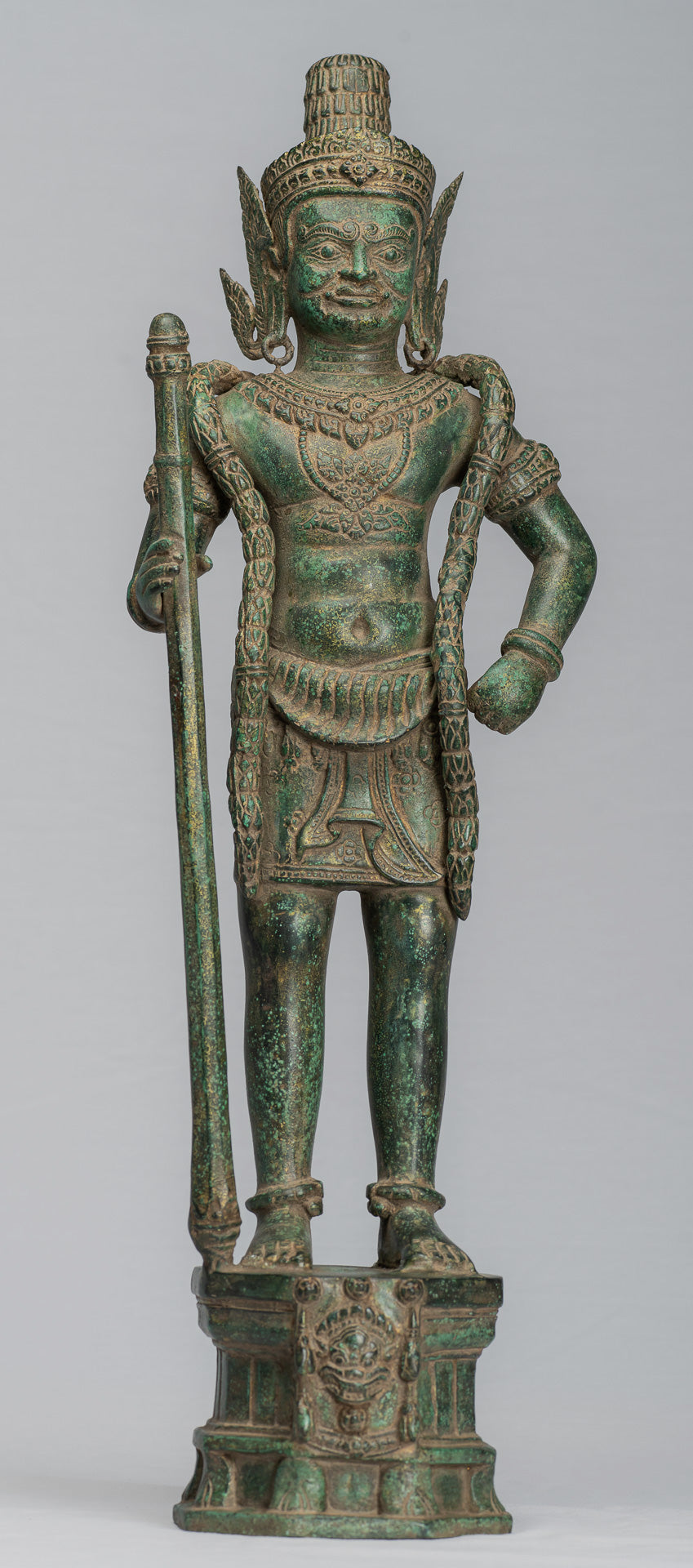 Wächterstatue – Antiker Khmer-Bronze-Koh-Ker-Stil, Yaksha-Tempelwächter – 56 cm