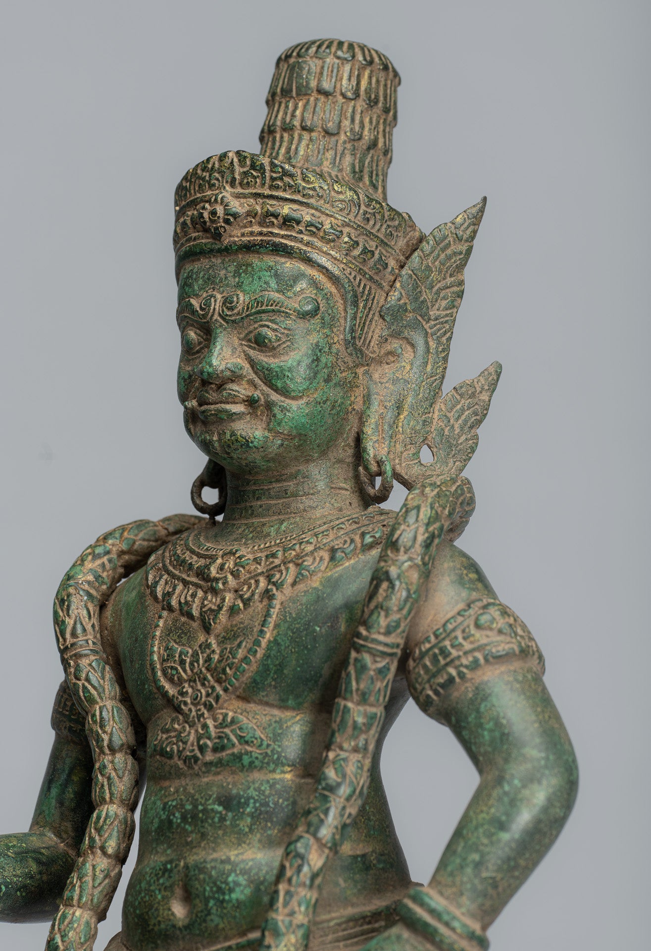Wächterstatue – Antiker Khmer-Bronze-Koh-Ker-Stil, Yaksha-Tempelwächter – 56 cm