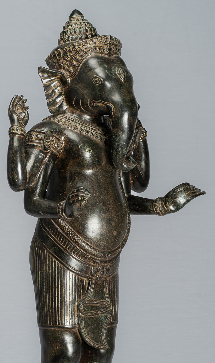 Estatua de Ganesha - Estatua de bronce de pie de estilo jemer antiguo Angkor Wat Ganesha y Yoni - 88 cm/35 "