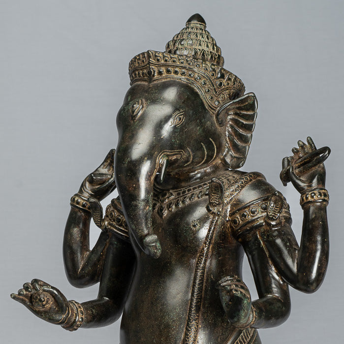 Estatua de Ganesha - Estatua de bronce de pie de estilo jemer antiguo Angkor Wat Ganesha y Yoni - 88 cm/35 "