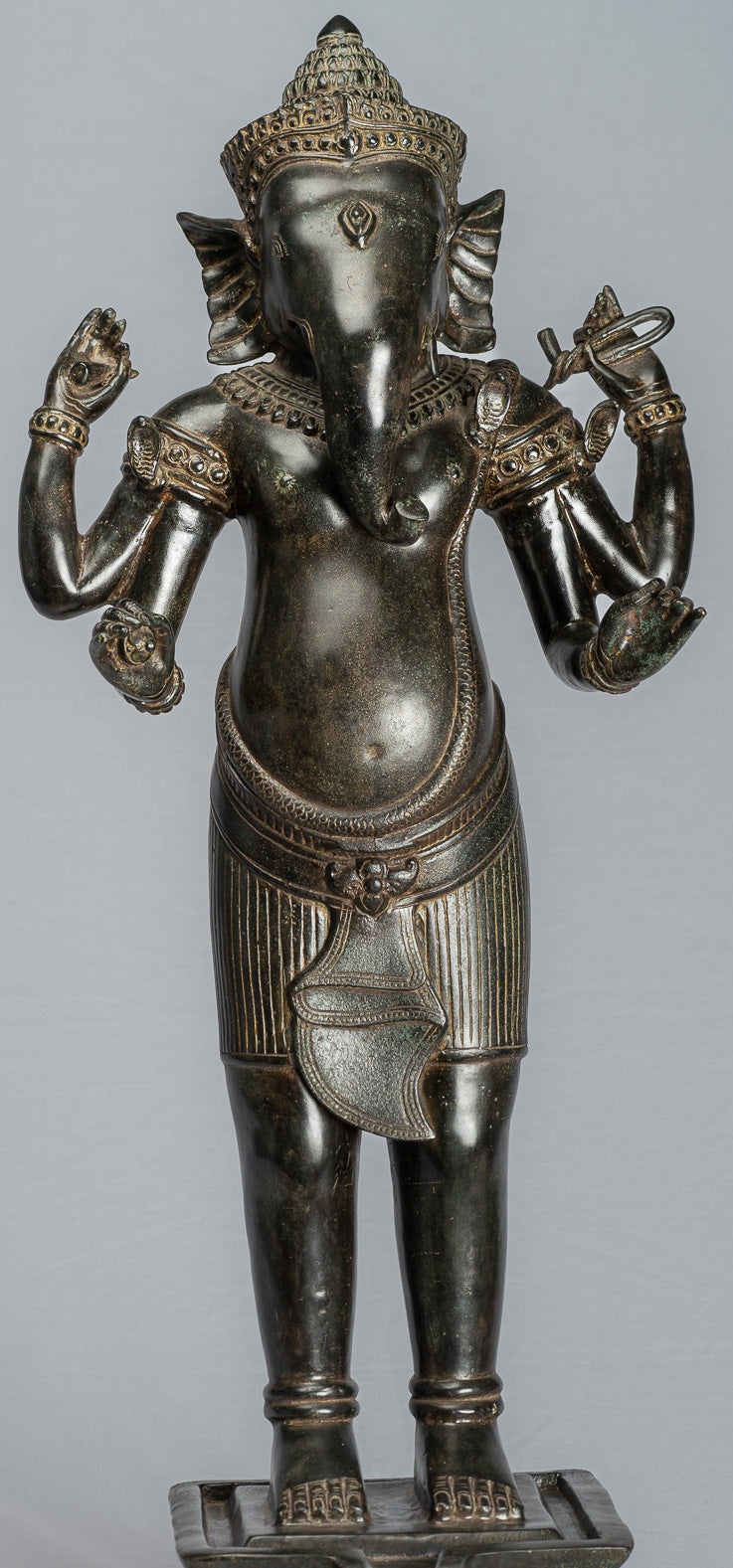 Estatua de Ganesha - Estatua de bronce de pie de estilo jemer antiguo Angkor Wat Ganesha y Yoni - 88 cm/35 "