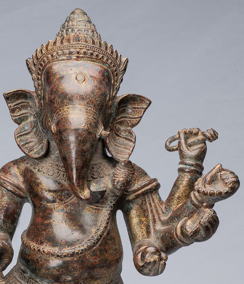 Statue Ganesha - Statua di Ganesh in bronzo di bronzo in stile khmer - 61 cm/24 "