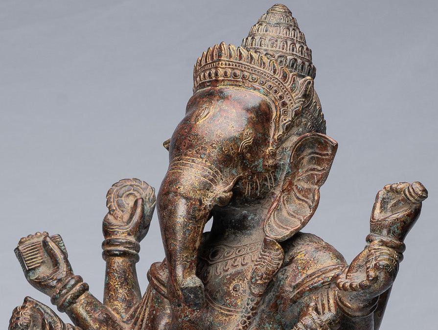 Statue Ganesha - Statua di Ganesh in bronzo di bronzo in stile khmer - 61 cm/24 "