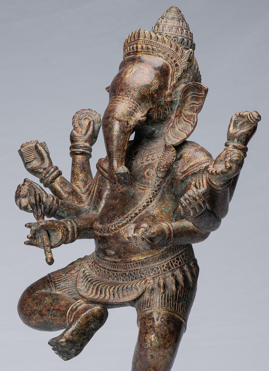 Statue Ganesha - Statua di Ganesh in bronzo di bronzo in stile khmer - 61 cm/24 "