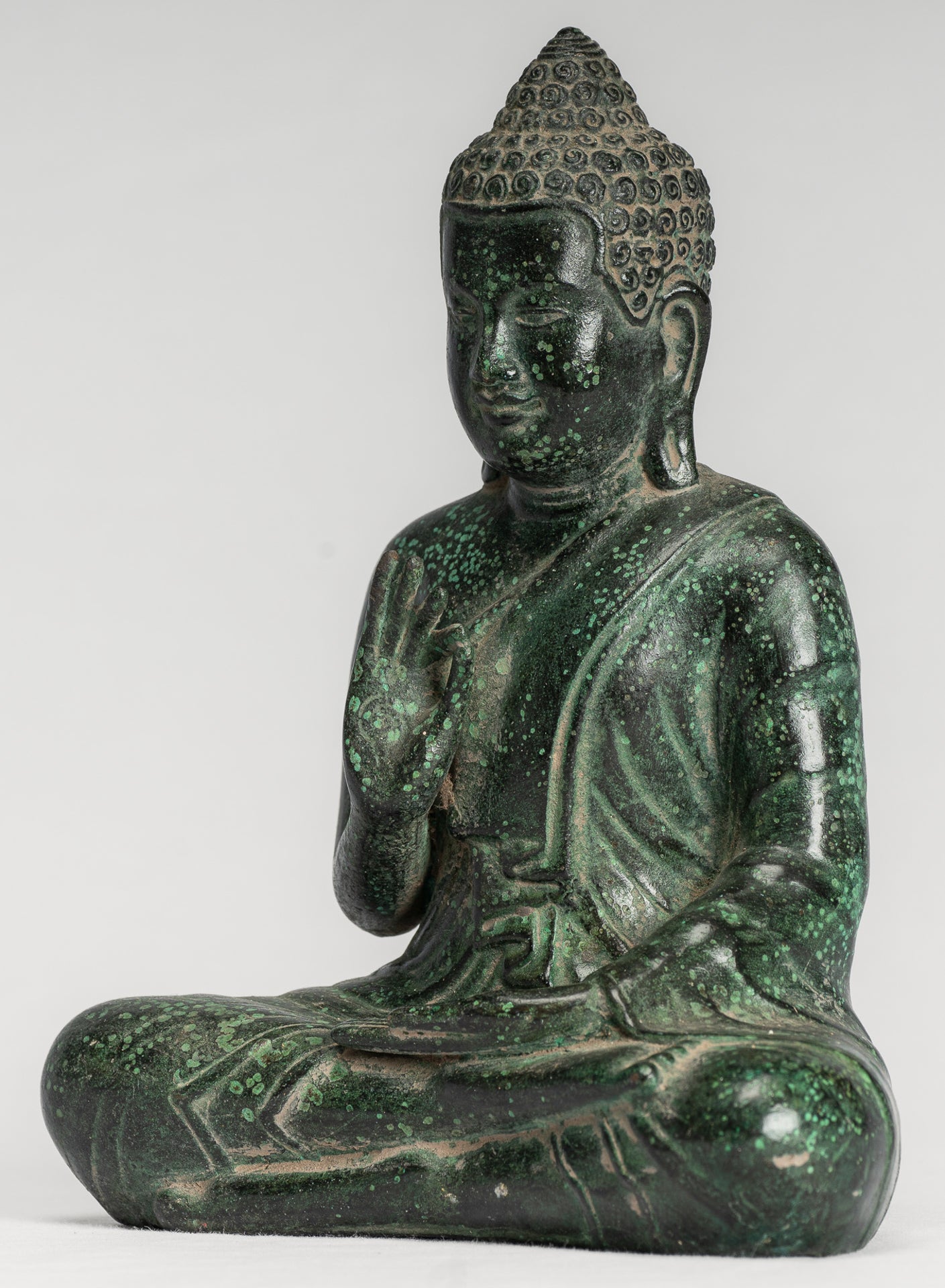 Buddha Statue - Buddha - Antique Khmer Style Seated Bronze Teaching Buddha Statue - 20cm/8"