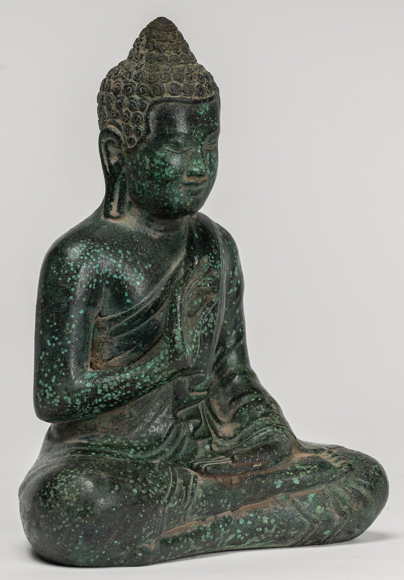 Buddha Statue - Buddha - Antique Khmer Style Seated Bronze Teaching Buddha Statue - 20cm/8"