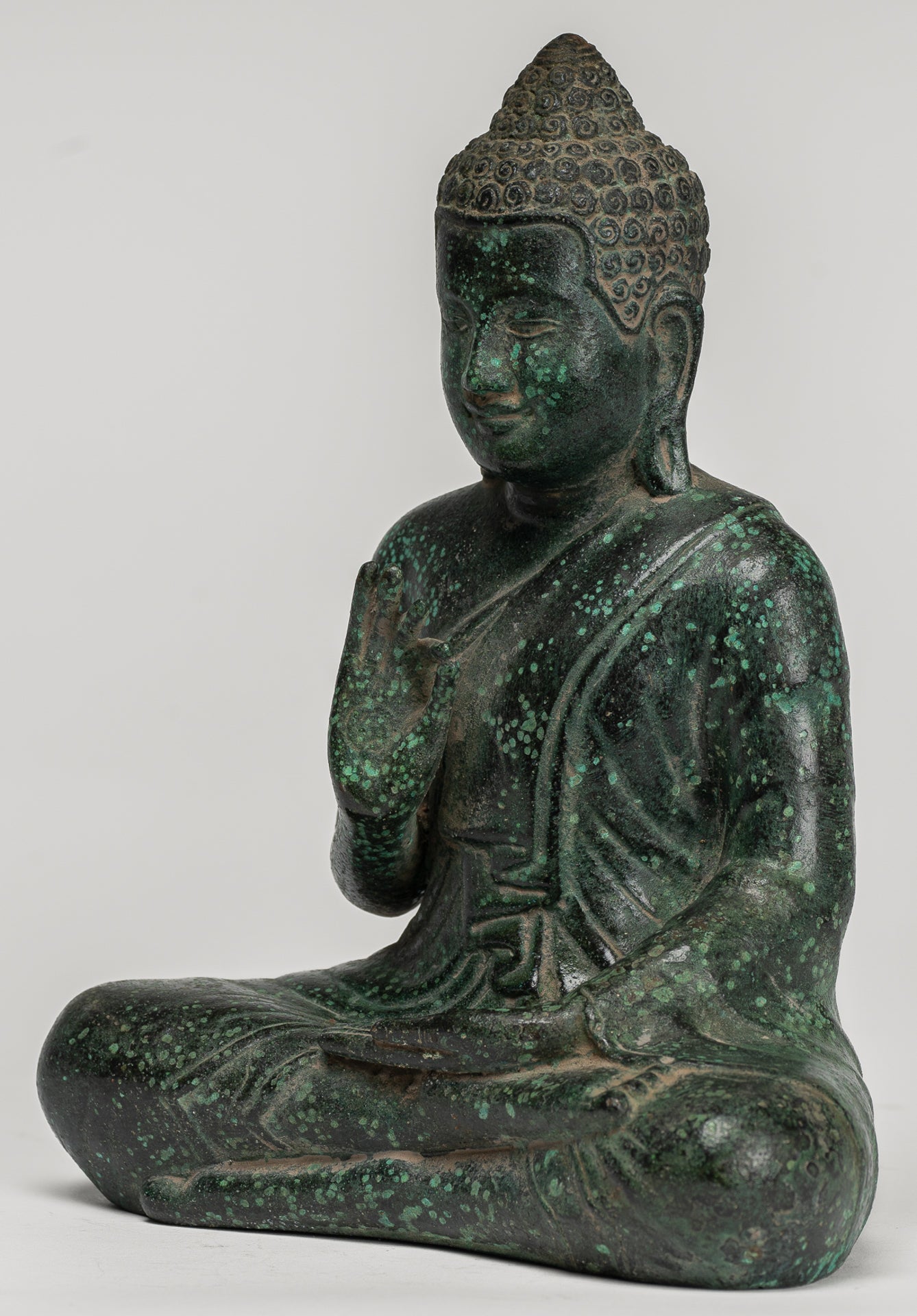 Buddha Statue - Buddha - Antique Khmer Style Seated Bronze Teaching Buddha Statue - 20cm/8"