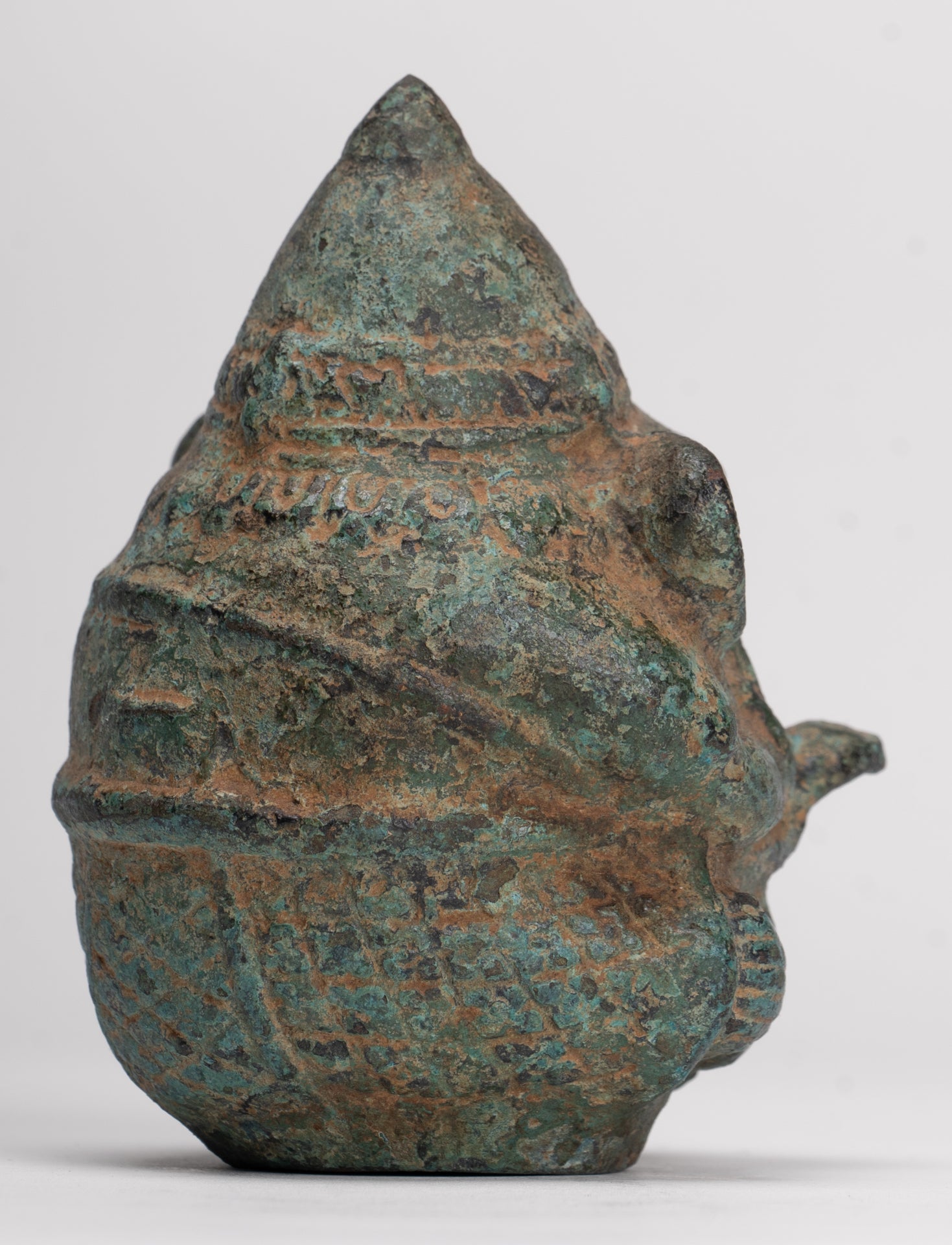 Antique Khmer Style Bronze Seated Round Elephant Statue - 10cm/4" Tall