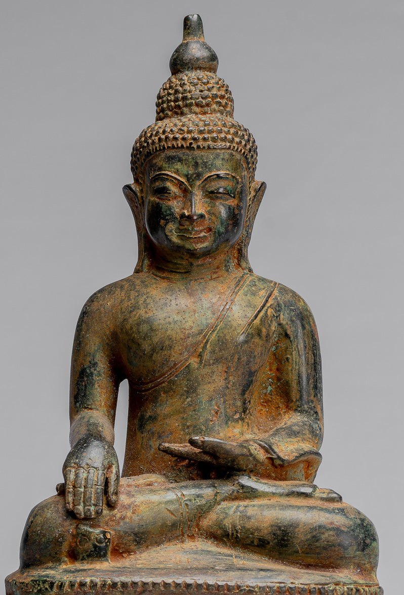 Bouddha Statue-Antique Indonésie Style Seated Bronze Javanais Enlightenment Buddha-35cm/14 "