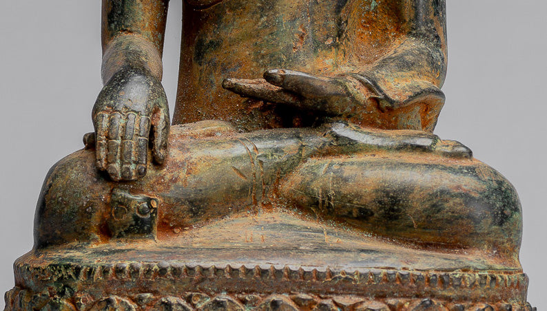 Bouddha Statue-Antique Indonésie Style Seated Bronze Javanais Enlightenment Buddha-35cm/14 "