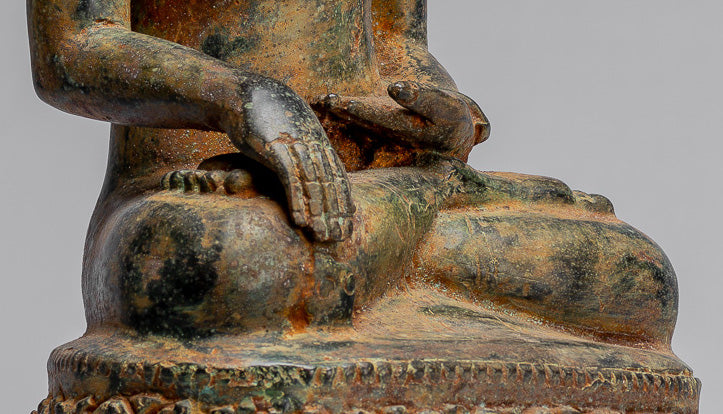 Bouddha Statue-Antique Indonésie Style Seated Bronze Javanais Enlightenment Buddha-35cm/14 "