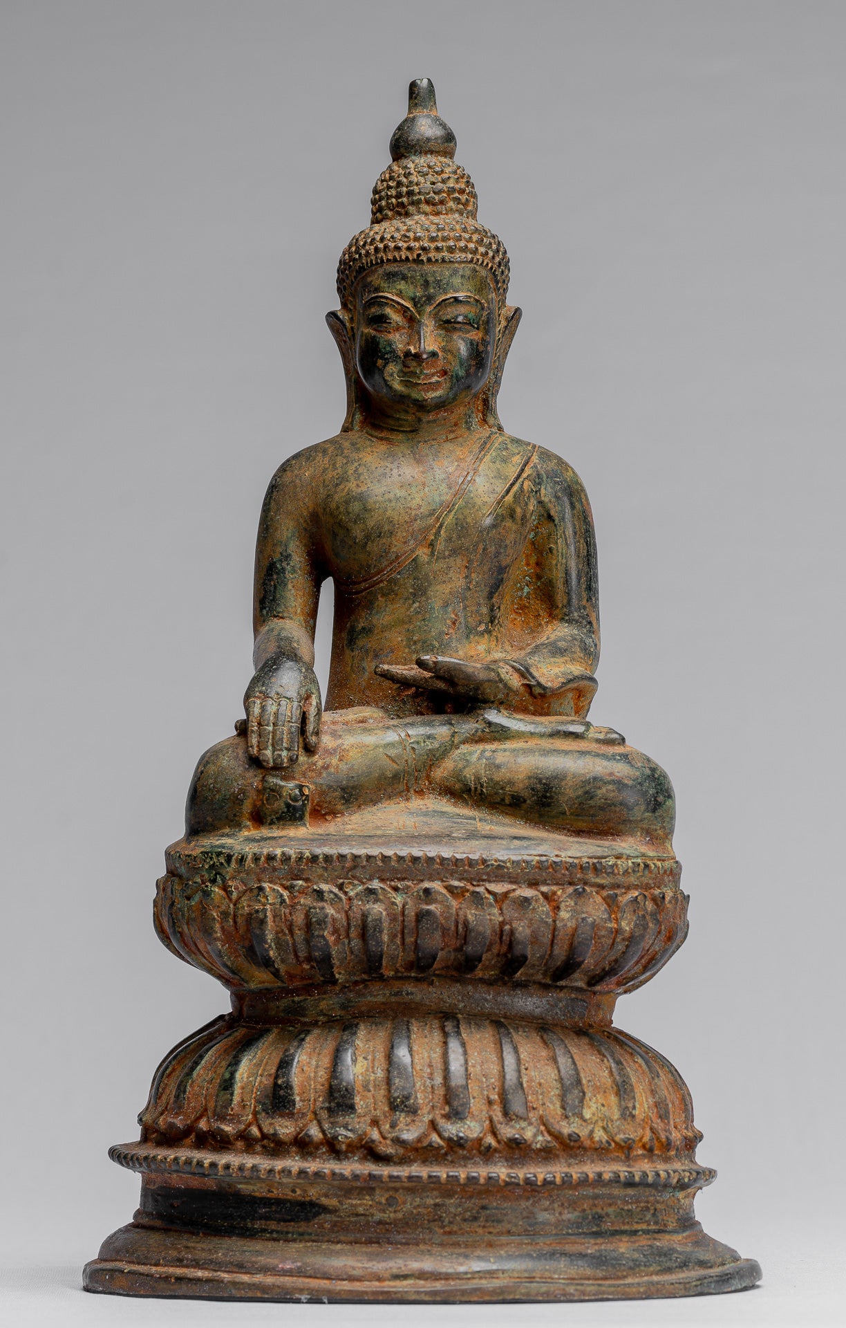 Bouddha Statue-Antique Indonésie Style Seated Bronze Javanais Enlightenment Buddha-35cm/14 "