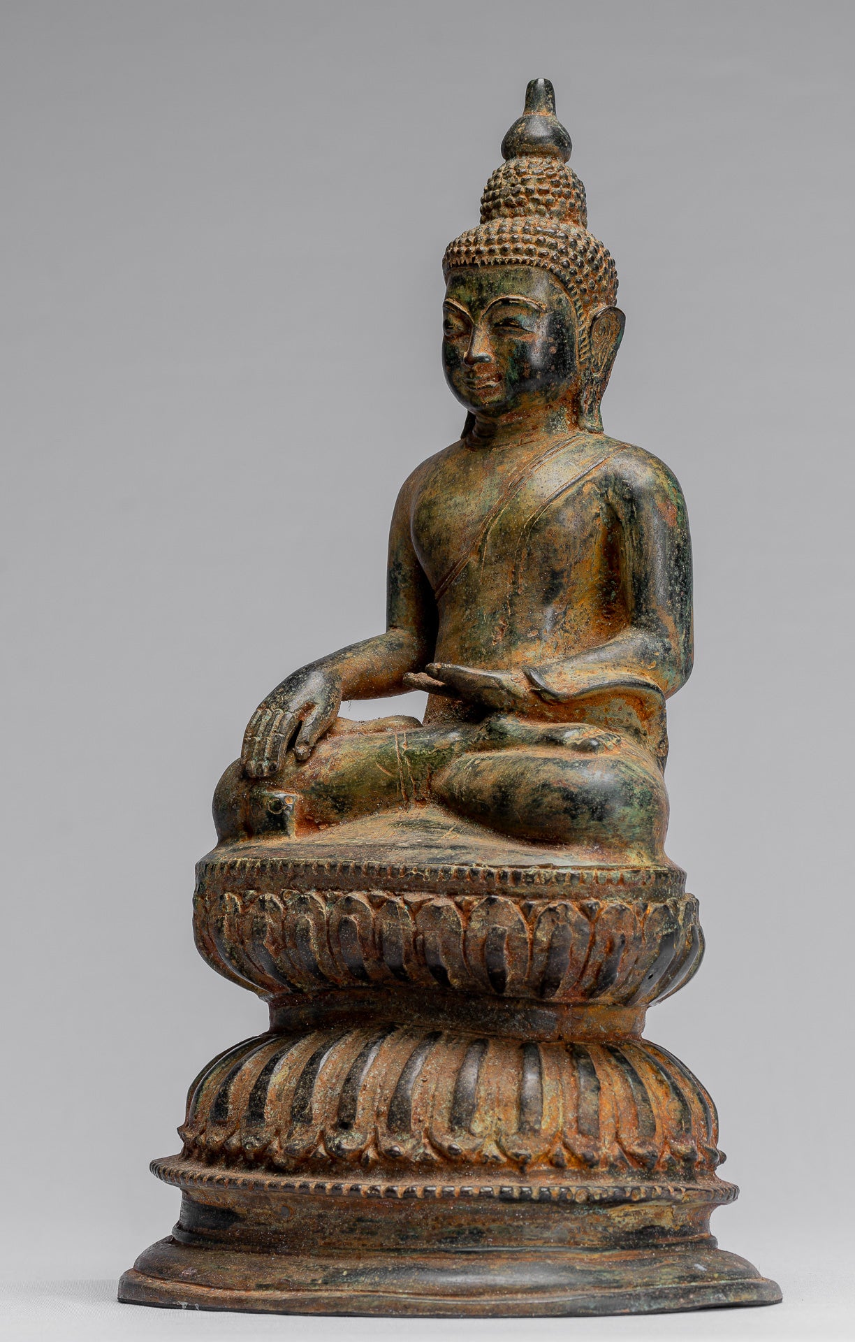 Bouddha Statue-Antique Indonésie Style Seated Bronze Javanais Enlightenment Buddha-35cm/14 "