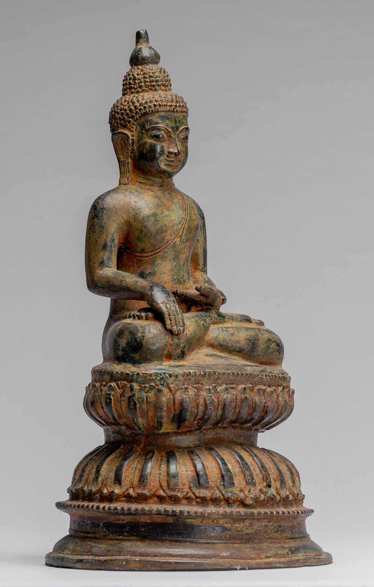 Bouddha Statue-Antique Indonésie Style Seated Bronze Javanais Enlightenment Buddha-35cm/14 "
