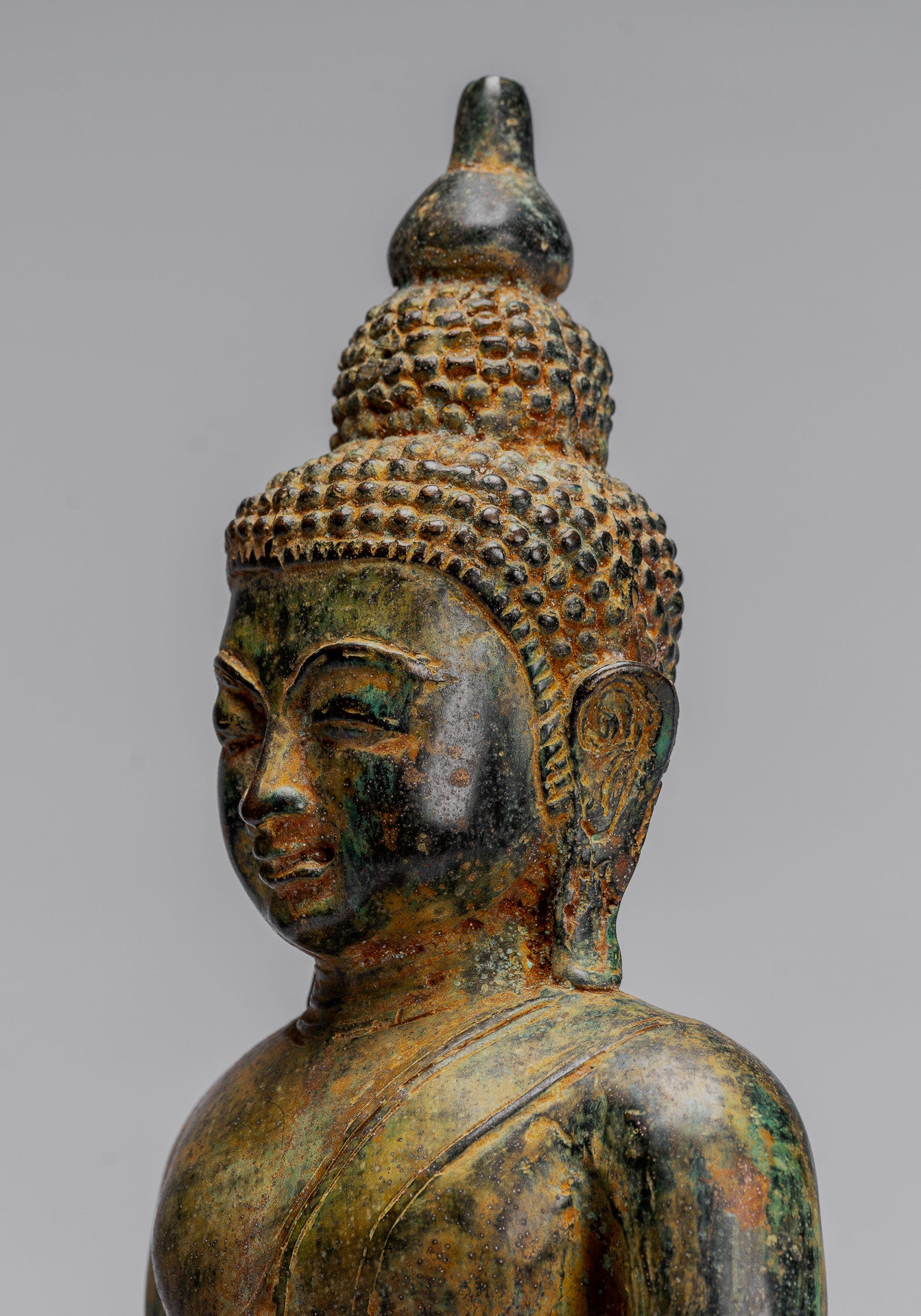 Bouddha Statue-Antique Indonésie Style Seated Bronze Javanais Enlightenment Buddha-35cm/14 "