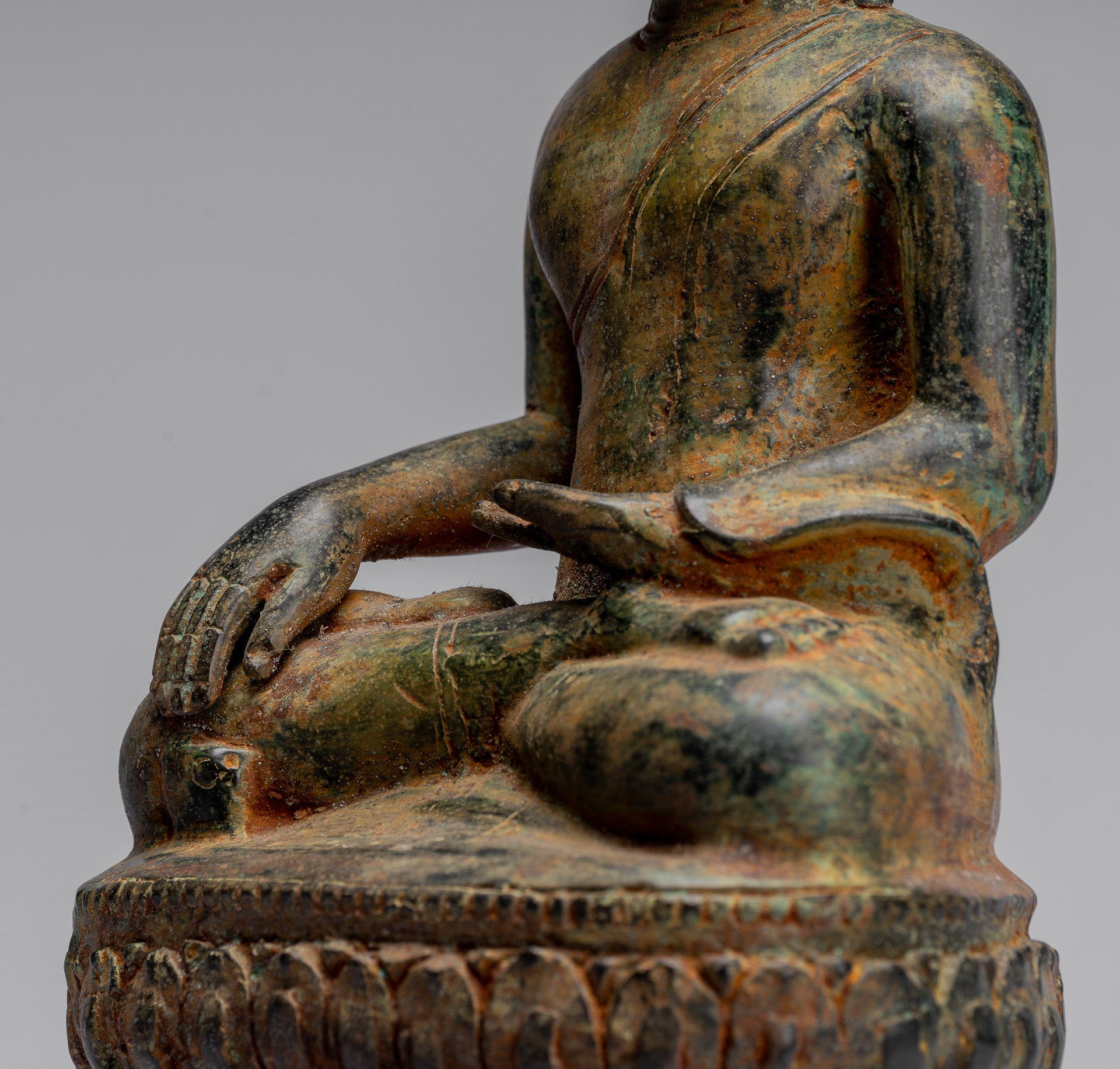 Bouddha Statue-Antique Indonésie Style Seated Bronze Javanais Enlightenment Buddha-35cm/14 "